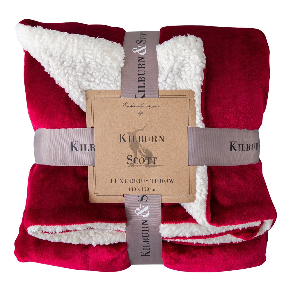 Flannel Sherpa Double Sided Kilburn & Scott Throw in Red